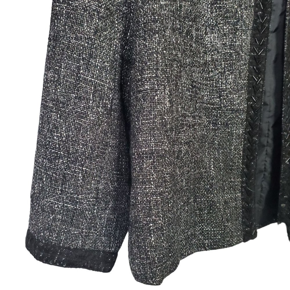 Coldwater Creek Size L Blazer Tweed Metallic Open Front Beaded Trim Wool Blend - Picture 8 of 9